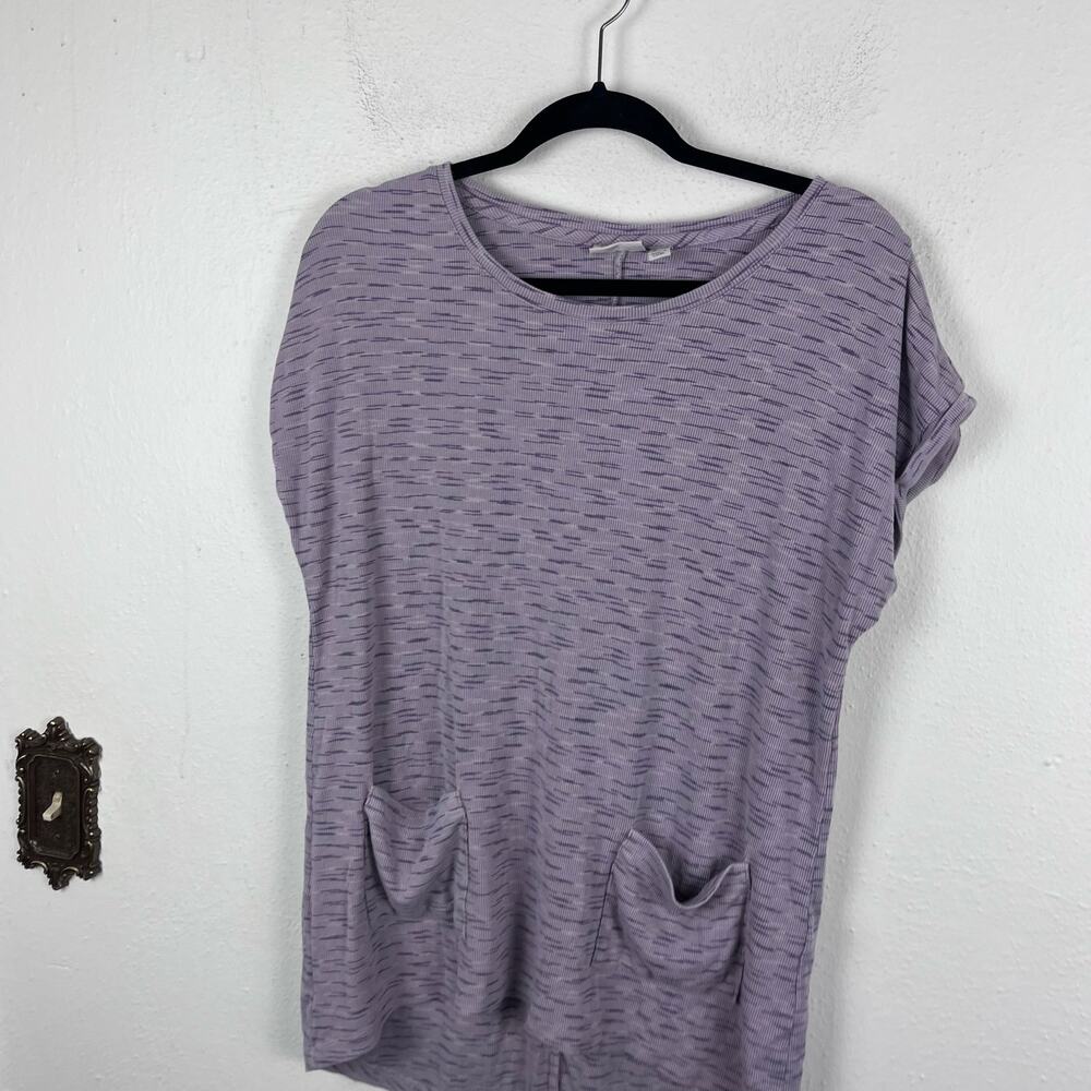 LOGO Lori Goldstein Women's Purple Space Dye Ribbed Split Back Pocket T-shirt M - Picture 2 of 7